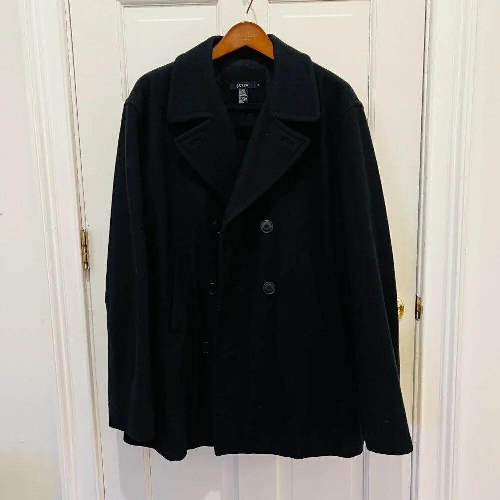 J.Crew Men’s Pea Coat, Size Large Navy Blue 100% Wool Days Of Yore